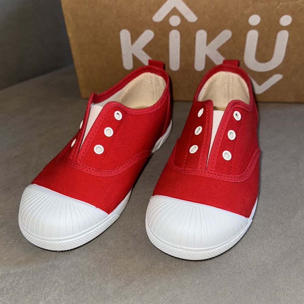 Toddler Girl Red Canvas Slip-on Trainers by KIKU - Boutique Kids Sneakers - Picture 8 of 15